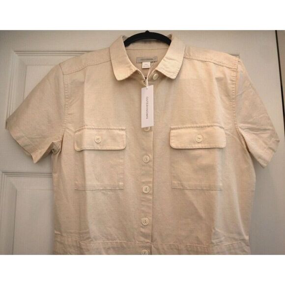 Outerknown 2130104 Women's Sz Medium Beige S/S Linen Button-Up Jumpsuit - Picture 4 of 11